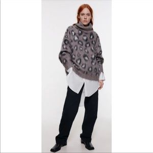 Zara Oversized Mohair Blend Leopard Print Sweater S